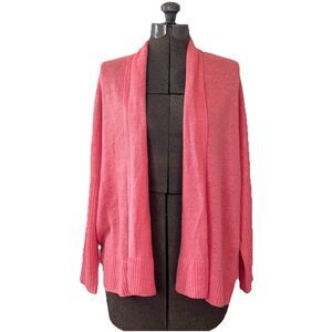 Eileen Fisher Linen Open Front Cardigan Coral Sm Dolman Sleeve Shawl Collar Boxy